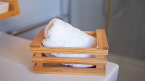Douche, sèche-cheveux, serviettes fournies, papier toilette