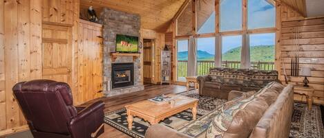 Tv, eldstad och dvd-spelare