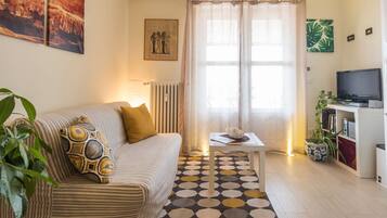 Smart-TV, DVD-Player, Bücher, Stereoanlage