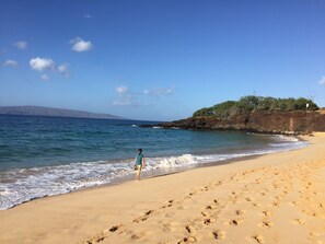 On the beach, sun-loungers, beach towels