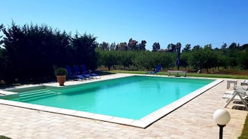Piscina all'aperto, lettini