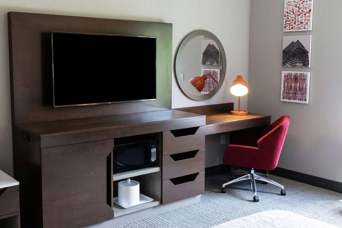 Desk, blackout drapes, iron/ironing board, WiFi (free)