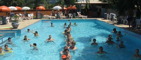 Indoor pool, 2 outdoor pools, open 9:00 AM to 10:00 PM, sun loungers