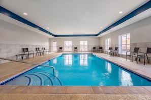 Indoor pool, open 9:00 AM to 10:00 PM, sun loungers