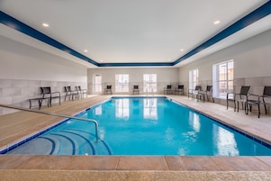 Indoor pool, open 9:00 AM to 10:00 PM, sun loungers