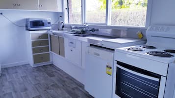 Full-size fridge, microwave, oven, rice cooker