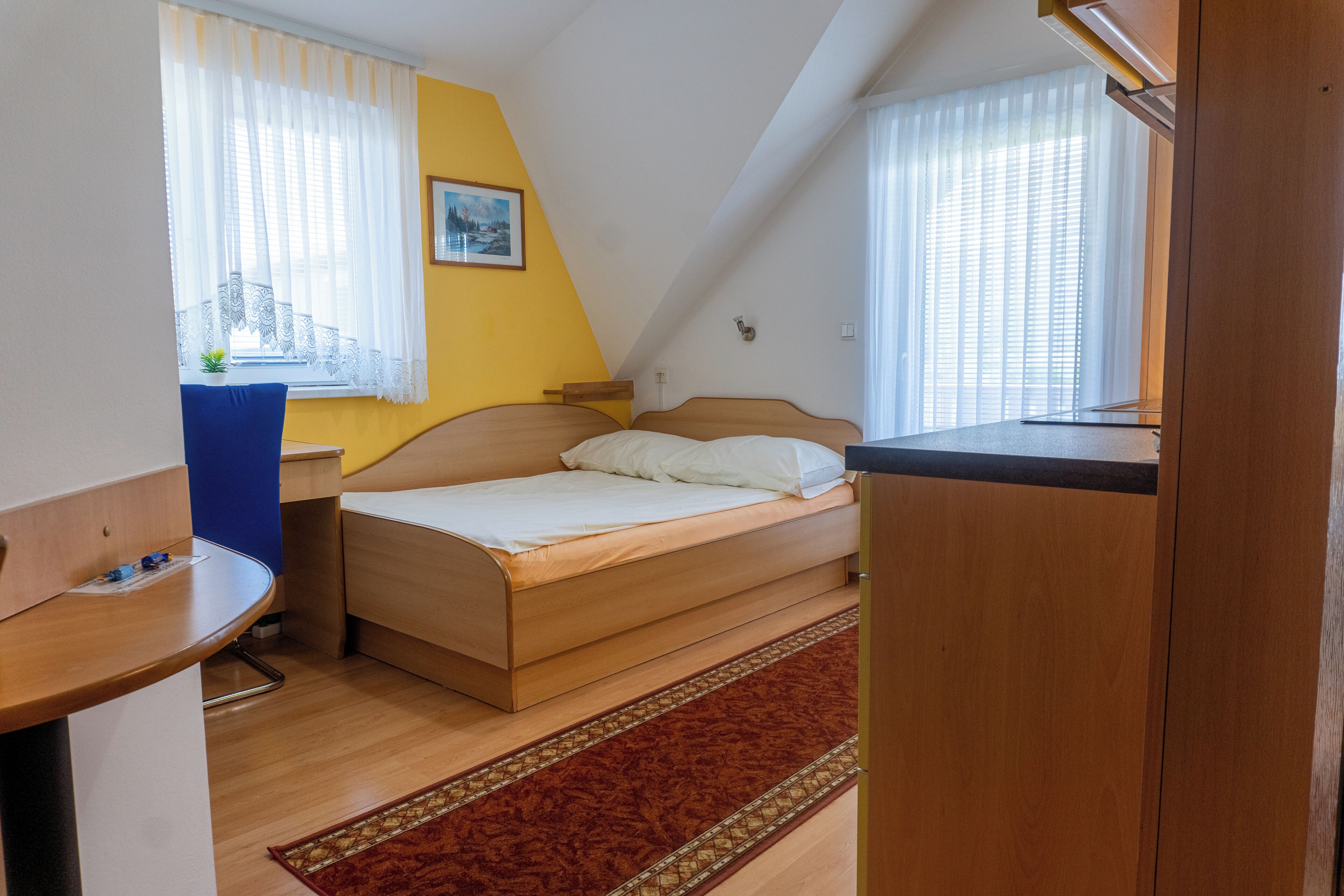 Studio - balkong - utsikt mot bergen | Skrivbord, ljudisolering, strykjärn/strykbräda och gratis wi-fi