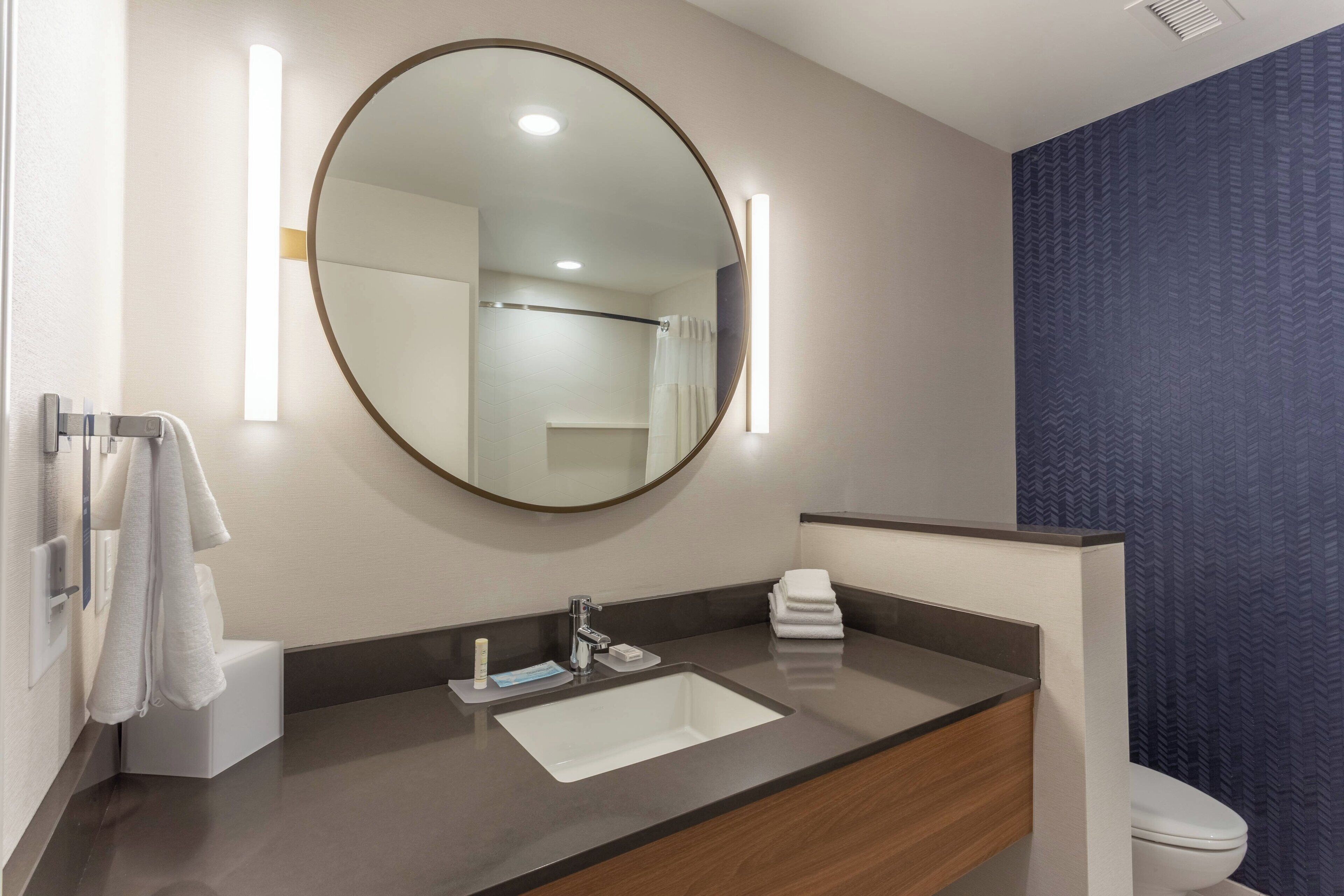 free toiletries, hair dryer, towels