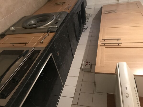 Fridge, microwave, oven, electric kettle