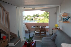 Flat-screen TV, books