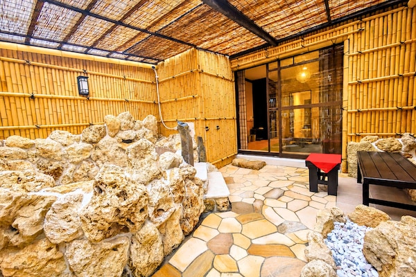 Japanese-style Quadruple Room | Bathroom | Bathtub, deep soaking tub, hair dryer, bathrobes