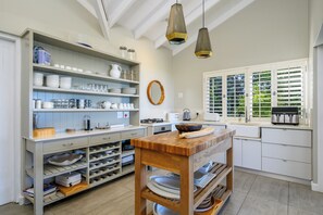 Full-sized fridge, microwave, oven, stovetop