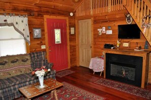 Televisión, chimenea y reproductor de DVD 