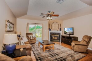 Condo, Multiple Beds (Bear Crossing 502) | Living room | Flat-screen TV, fireplace, DVD player - Bear Crossing 502 (Pigeon Forge)