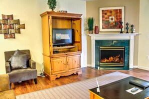 Condo, Multiple Beds (Whispering Pines 233) | Living area | Flat-screen TV, fireplace, DVD player