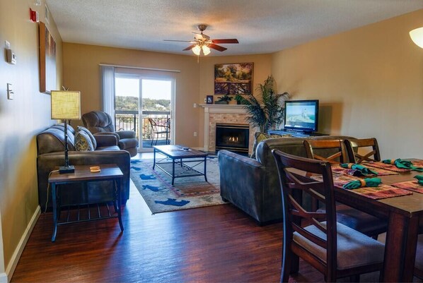 Condo, Multiple Beds (Whispering Pines 234) | Living room | Flat-screen TV, fireplace, DVD player