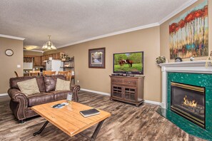Condo, Multiple Beds (Whispering Pines 413HC) | Living room | Flat-screen TV, fireplace, DVD player - Whispering Pines 413hc (Pigeon Forge)