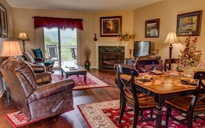 Condo, Multiple Beds (Whispering Pines 444) | Living area | Flat-screen TV, fireplace, DVD player