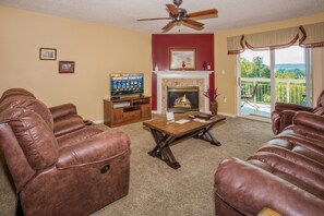 Condo, Multiple Beds (Whispering Pines 453) | Living area | Flat-screen TV, fireplace, DVD player