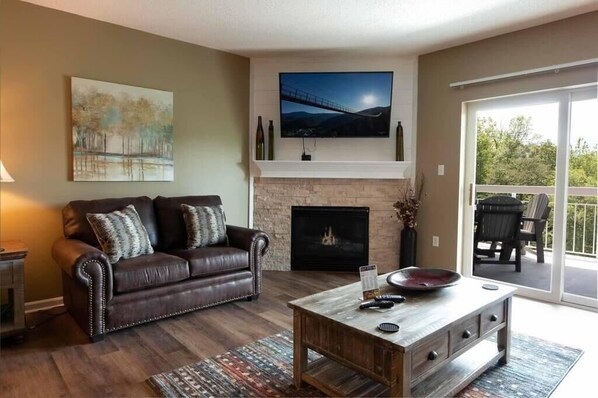 Condo, Multiple Beds (Whispering Pines 443) | Living room | Flat-screen TV, fireplace, DVD player