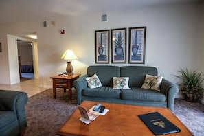 Condo, Multiple Beds (Whispering Pines 612) | Living area | Flat-screen TV, fireplace, DVD player