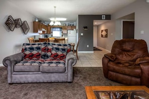 Condo, Multiple Beds (Whispering Pines 634) | Living room | Flat-screen TV, fireplace, DVD player