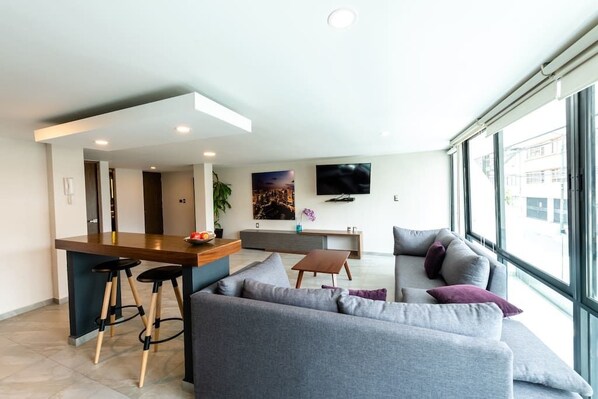 Basic Apartment, 1 Queen Bed | Living area