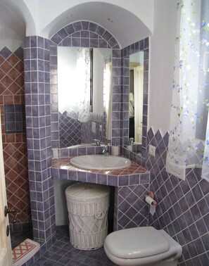 Een douche, een haardroger, een bidet, handdoeken