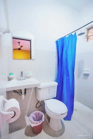 Shower, free toiletries, towels