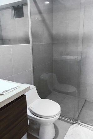 Căn hộ, 1 giường cỡ queen và sofa giường, không hút thuốc | Phòng tắm | Buồng tắm vòi sen, máy sấy tóc, khăn tắm, xà phòng 