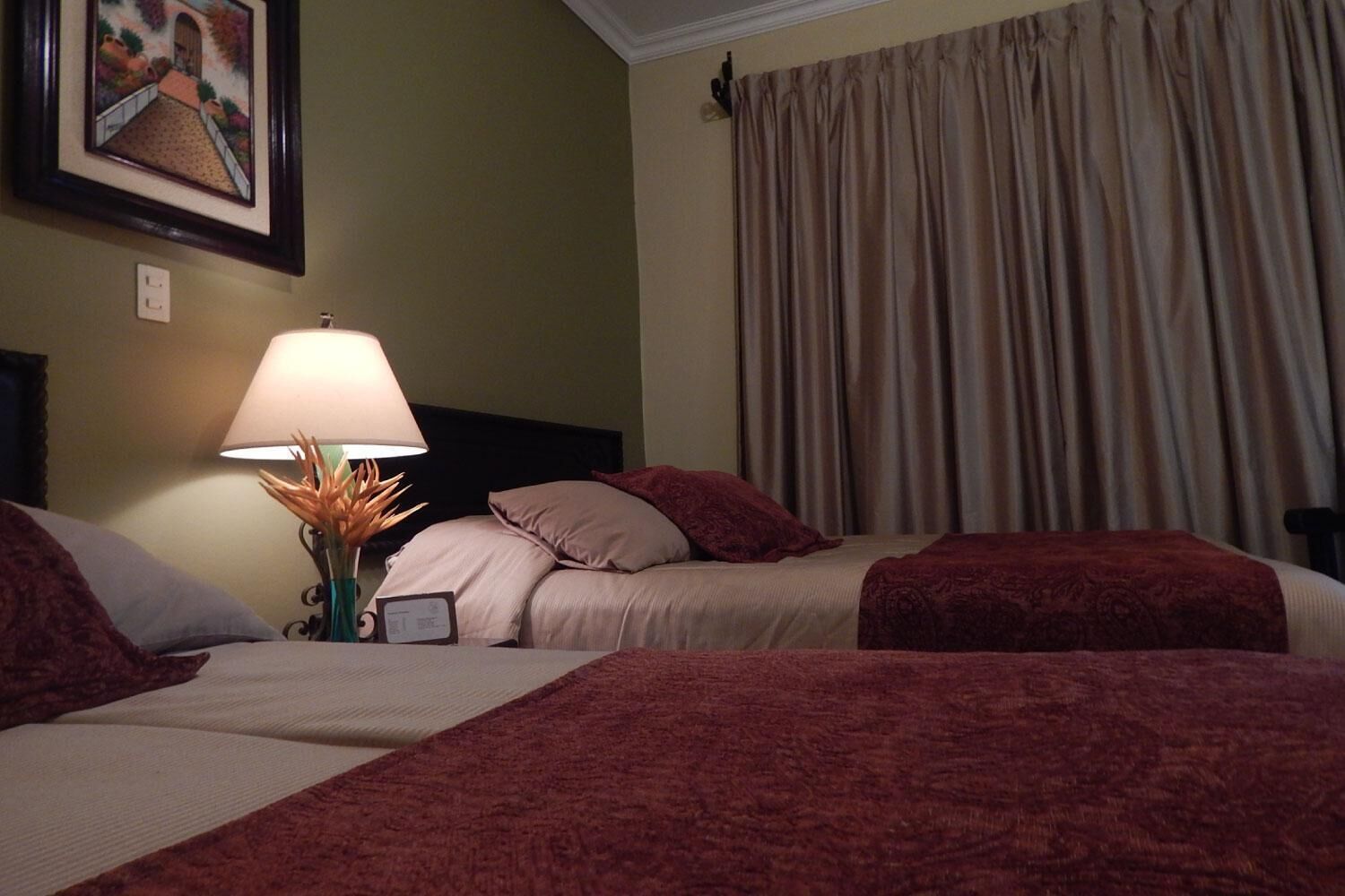 desk, blackout curtains, iron/ironing board, cots/infant beds