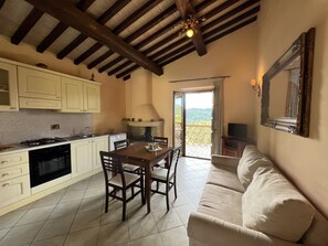 Televisión, chimenea, mesa de ping pong