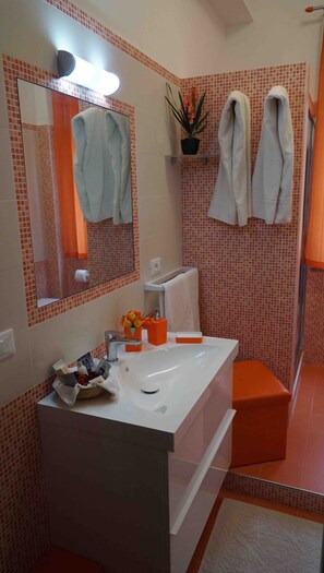 Dusche, Haartrockner, Bidet, Handtücher