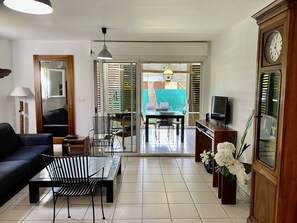 TV, DVD player, books