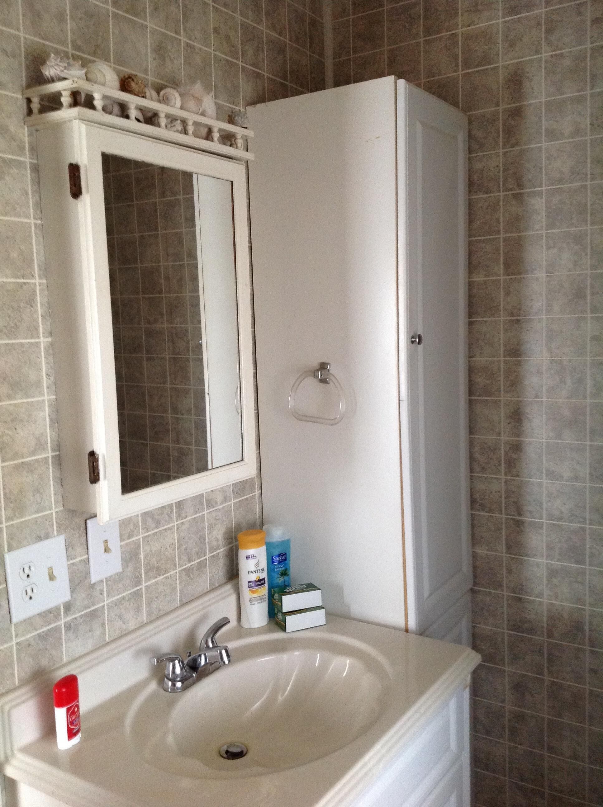 Combined shower/bathtub, jetted bath, hair dryer, towels