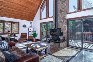 Smart TV, fireplace, video games, DVD player