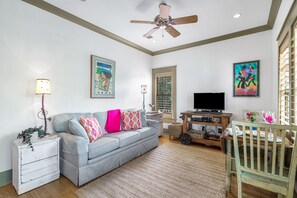 TV, DVD player, video library - Moondance Carriage House - Private Courtyard! Near Butterfly Garden & Cabana Pool! (Rosemary Beach)