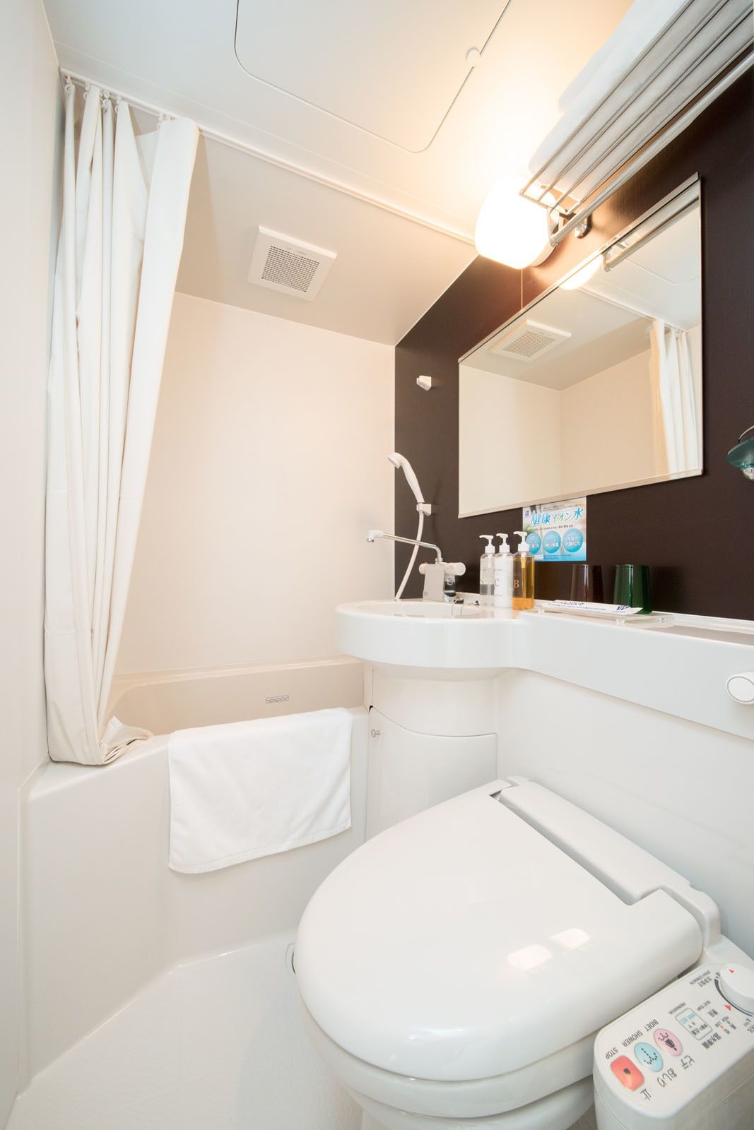 combined shower/bathtub, deep-soaking bathtub, free toiletries