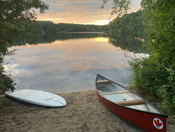 On the beach, sun-loungers, beach towels