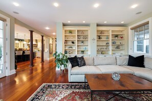 Fernseher, Kamin, Bücher, Videothek