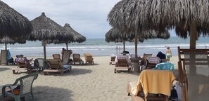 On the beach, free beach shuttle, beach towels