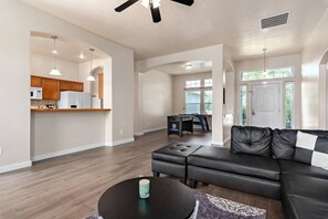 Smart TV, fireplace, foosball, streaming services