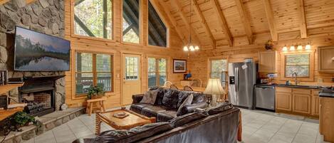 Smart TV, fireplace, video games, DVD player