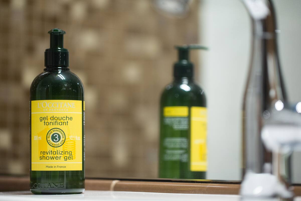 junior suite | bathroom | shower, rainfall showerhead, designer toiletries, hair dryer