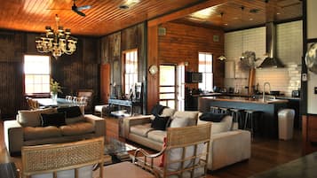 Smart TV, fireplace, DVD player, books