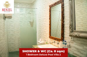 Deluxe Room, 1 King Bed, Kitchen, Poolside | Bathroom | Free toiletries, hair dryer, bathrobes, slippers - Menzel Villa (Nusa Dua)