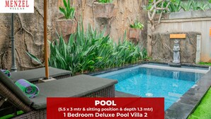 A 1-bedroom deluxe pool villa with a 5.5 x 3 meter pool, a sitting position, and a depth of 1.3 meters. - Menzel Villa (Nusa Dua)