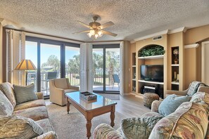 TV, DVD player, books, video library