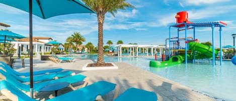 Outdoor pool, a heated pool, sun loungers