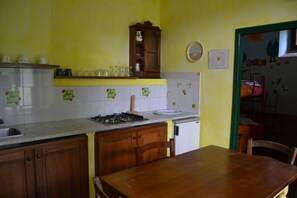 Fridge, stovetop, cookware/dishes/utensils